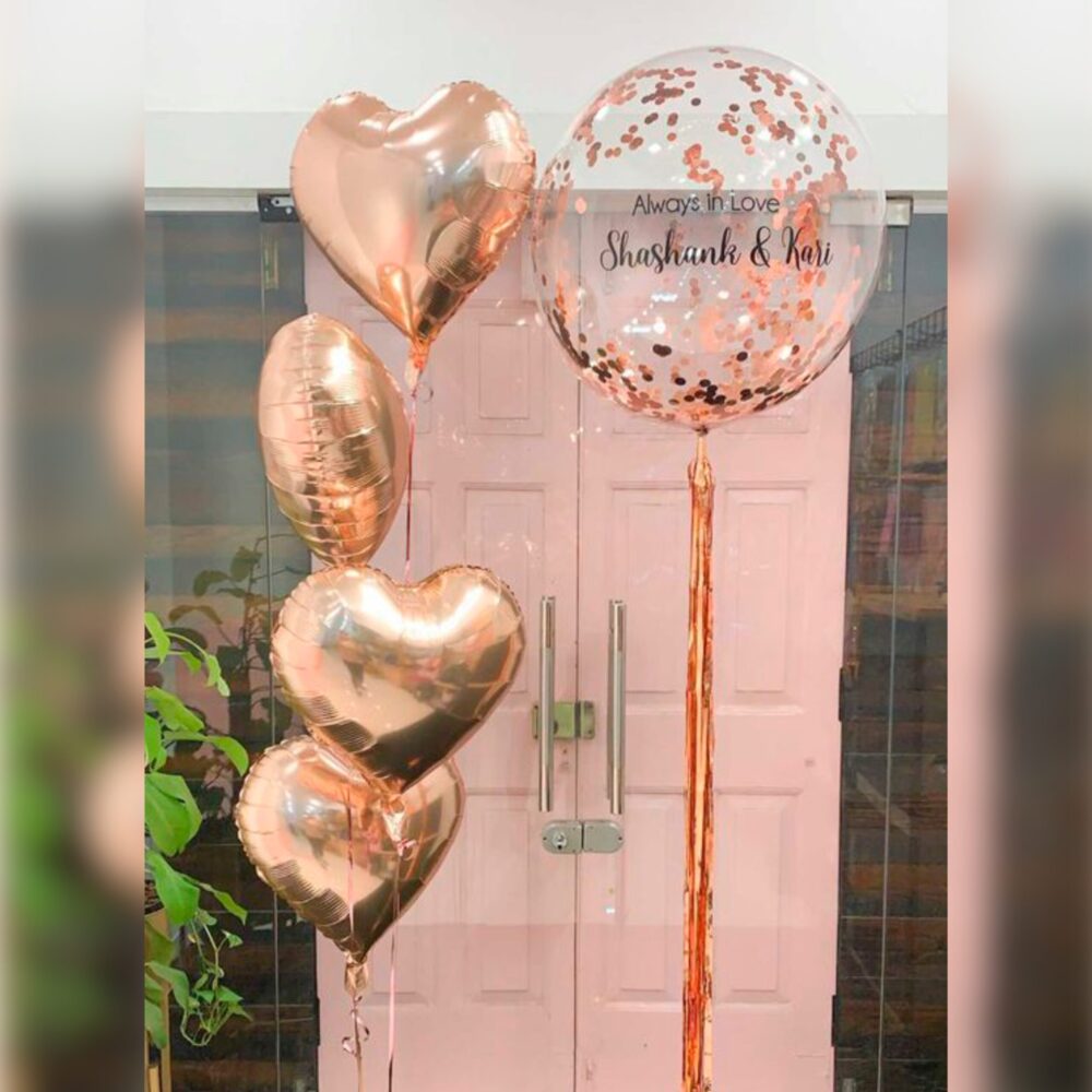 1 Globo burbuja con mensaje personalizado HELIO + 4 globos corazones metálicos HELIO - 1