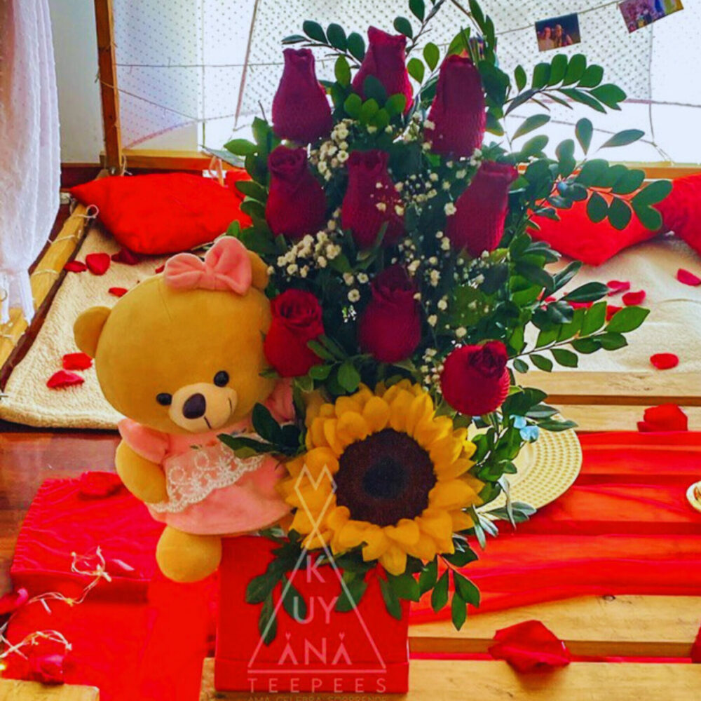9 Rosas + Peluche y caja