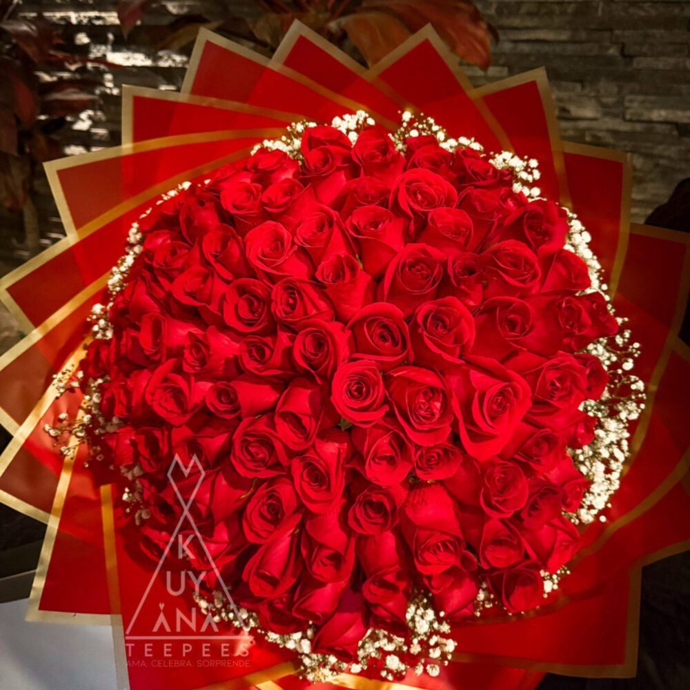 Ramo PREMIUM Buchon 100 rosas + follaje